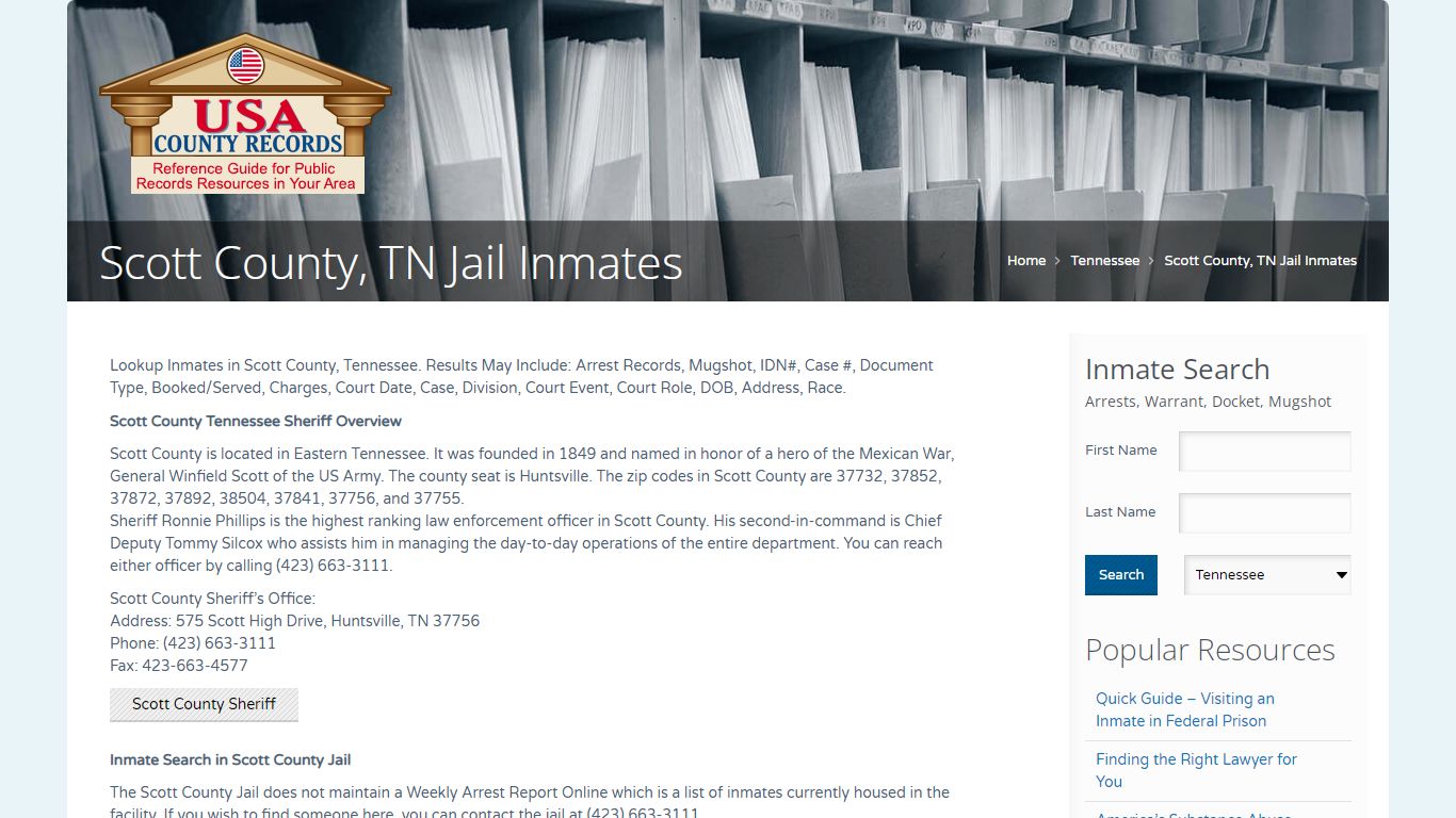 Scott County, TN Jail Inmates | Name Search